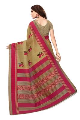 Pink Printed Art Silk Saree With Blouse 3
