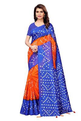 Orange Printed Art Silk Saree With Blouse 1