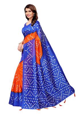 Orange Printed Art Silk Saree With Blouse 2