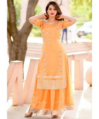 Peach Orange Gherdaar Skirt And Kameez Set With Hand Zari Gotta Work 1