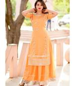 Peach Orange Gherdaar Skirt And Kameez Set With Hand Zari Gotta Work