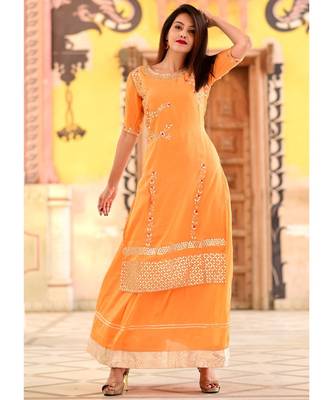 Peach Orange Gherdaar Skirt And Kameez Set With Hand Zari Gotta Work 2