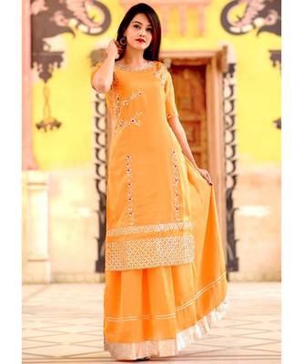 Peach Orange Gherdaar Skirt And Kameez Set With Hand Zari Gotta Work 5
