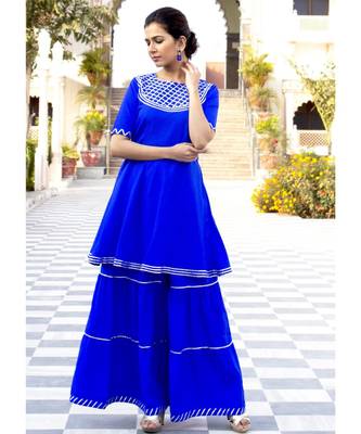 Deep Blue Karishma Short Kurta Skirt Set 1