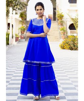 Deep Blue Karishma Short Kurta Skirt Set 3
