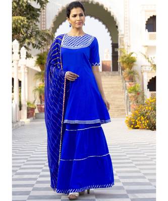 Mukta Hot Blue Short Kurta Skirt Set 1