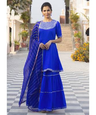Mukta Hot Blue Short Kurta Skirt Set 2