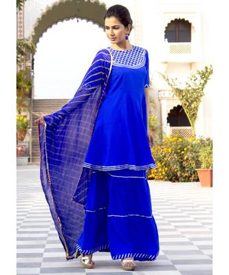 Mukta Hot Blue Short Kurta Skirt Set 3