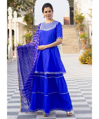Mukta Hot Blue Short Kurta Skirt Set 4