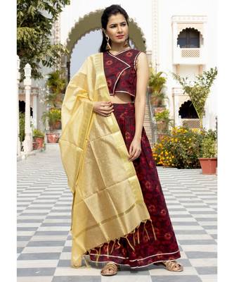 Aasma Dark Rosewood Lehenga Set With Golden Banarasi Dupatta 1