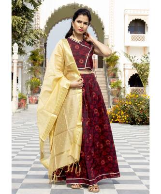 Aasma Dark Rosewood Lehenga Set With Golden Banarasi Dupatta 2
