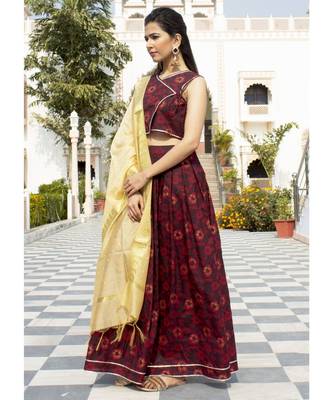 Aasma Dark Rosewood Lehenga Set With Golden Banarasi Dupatta 3