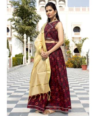 Aasma Dark Rosewood Lehenga Set With Golden Banarasi Dupatta 5