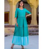 Cyan Blue Ivory Maxi Dress