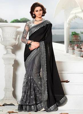 black net embroidery saree with blouse 1