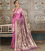 Purple Printed Faux Kanjivaram Silk Saree With Blouse