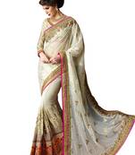 White Embroidered Georgette Saree With Blouse