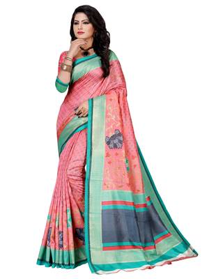 Pink woven raw silk saree with blouse 1