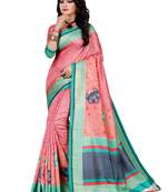 Pink woven raw silk saree with blouse