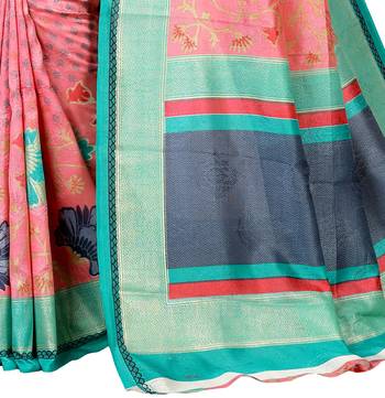 Pink woven raw silk saree with blouse 3