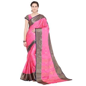 Pink woven cotton silk saree with blouse 1