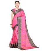 Pink woven cotton silk saree with blouse