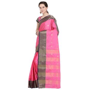 Pink woven cotton silk saree with blouse 2