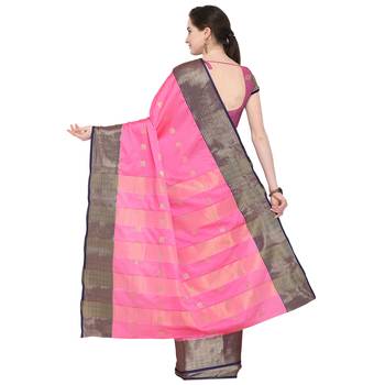 Pink woven cotton silk saree with blouse 3