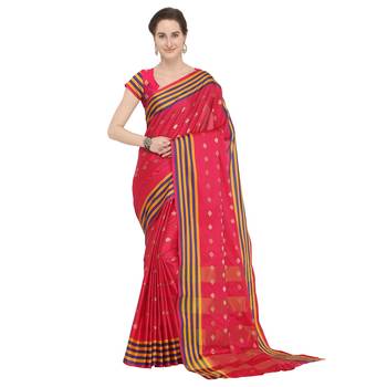Pink woven cotton silk saree with blouse 1