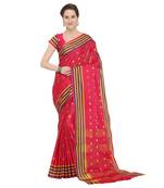 Pink woven cotton silk saree with blouse