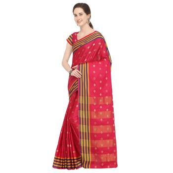 Pink woven cotton silk saree with blouse 2