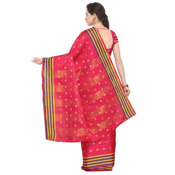 Pink woven cotton silk saree with blouse 3