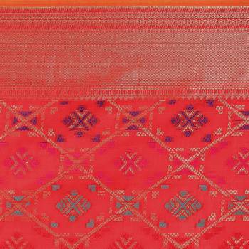 Red woven banarasi silk blend saree with blouse 4