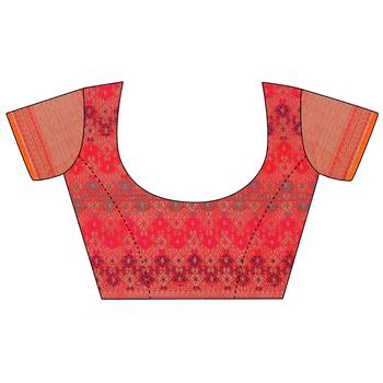 Red woven banarasi silk blend saree with blouse 5