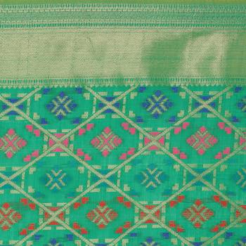 Green woven banarasi silk blend saree with blouse 4