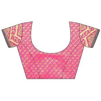 Pink woven banarasi silk blend saree with blouse 5