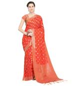 Red woven cotton silk saree with blouse