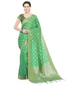 Green woven cotton silk saree with blouse