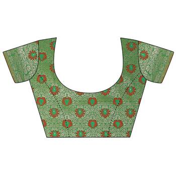 Green woven cotton silk saree with blouse 5