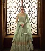 Parrot-green embroidered net salwar