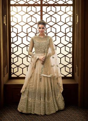 Beige  embroidered net anarkali 1