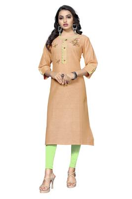 Light-orange printed cotton kurtis 1