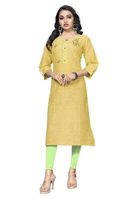 Yellow printed cotton kurtis 1