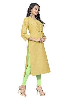Yellow printed cotton kurtis 3