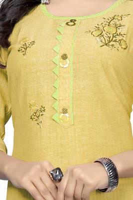 Yellow printed cotton kurtis 4