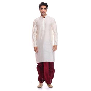 White Plain Dupion Silk Dhoti Kurta 3