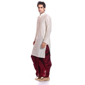 White Plain Dupion Silk Dhoti Kurta 4