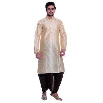 Gold Plain Dupion Silk Dhoti Kurta 1