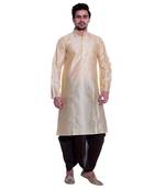 Gold Plain Dupion Silk Dhoti Kurta
