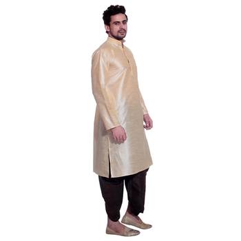 Gold Plain Dupion Silk Dhoti Kurta 3